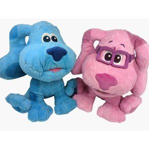 Lot of 2 Nickelodeon Blue Clues And Magenta Plush Dogs 15"